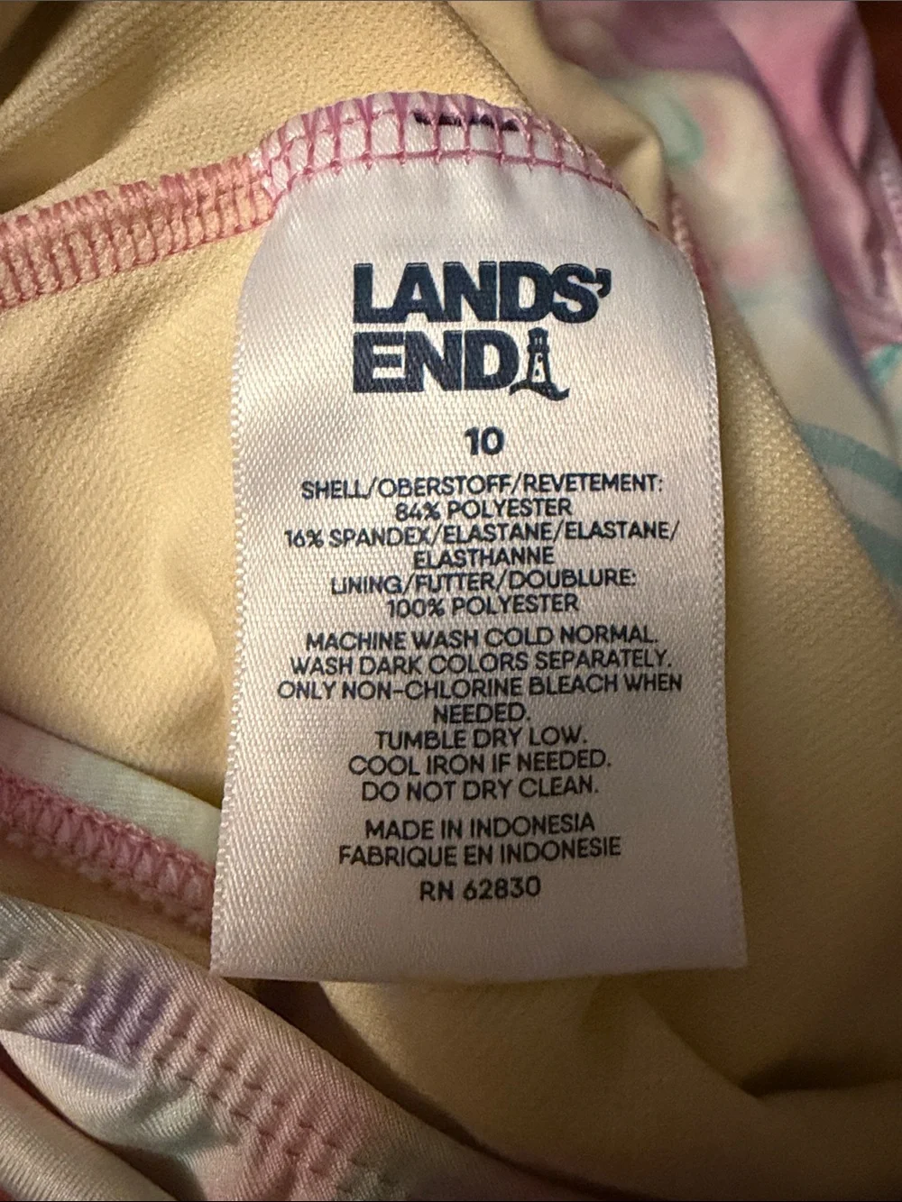 Lands' End Girls' Pastel Marble One-Piece Swimsuit - Pink, Yellow, Blue